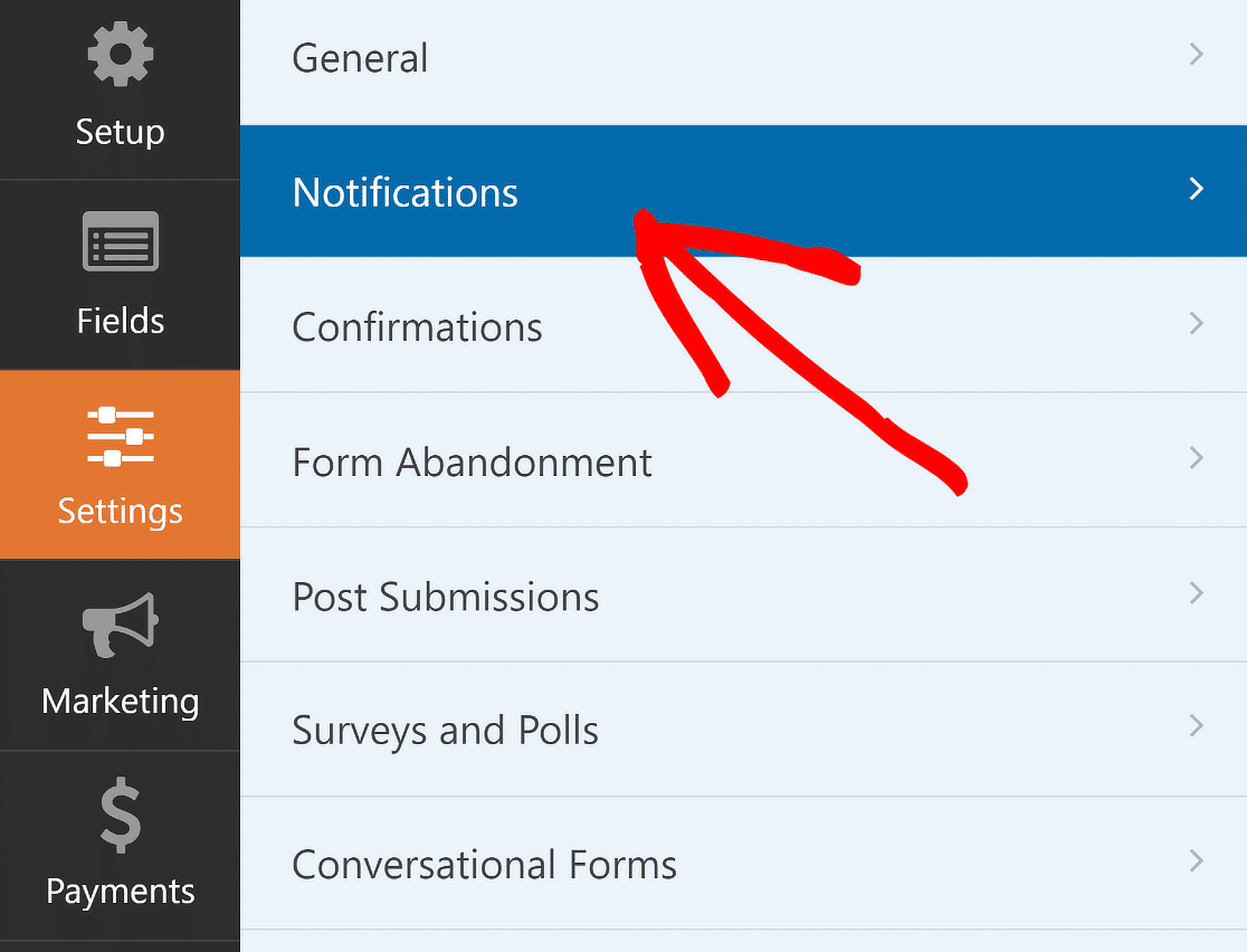 configurações de notificação wpforms