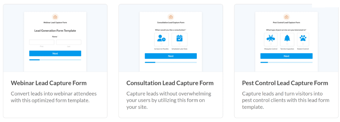 Modelos de formulários de captura de leads do WPForms
