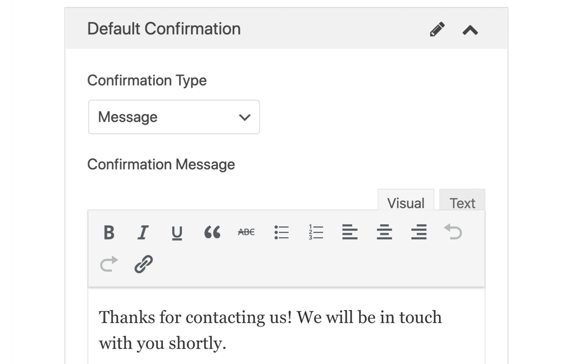 Confirmação de formulário WordPress da GetResponse