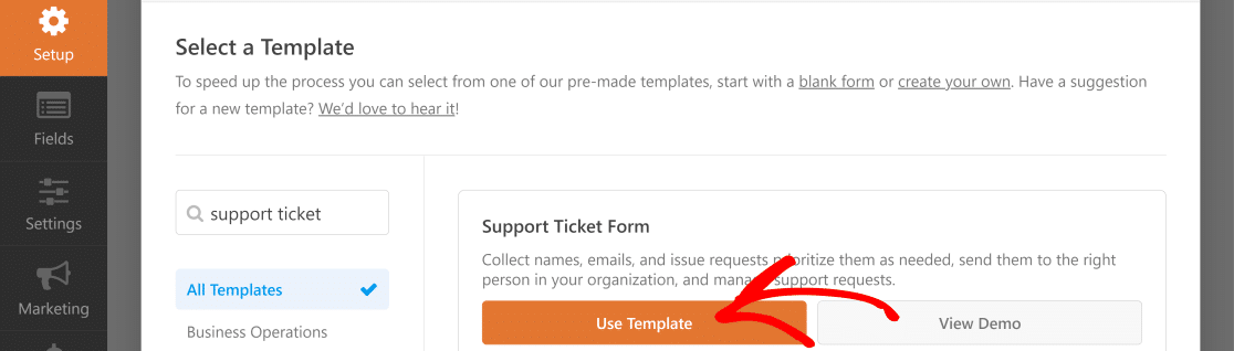 Modèle de formulaire de ticket de support