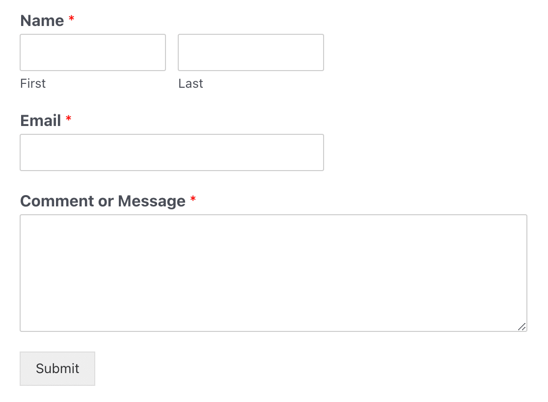 A form with base and form theme styling enabled with the Astra theme