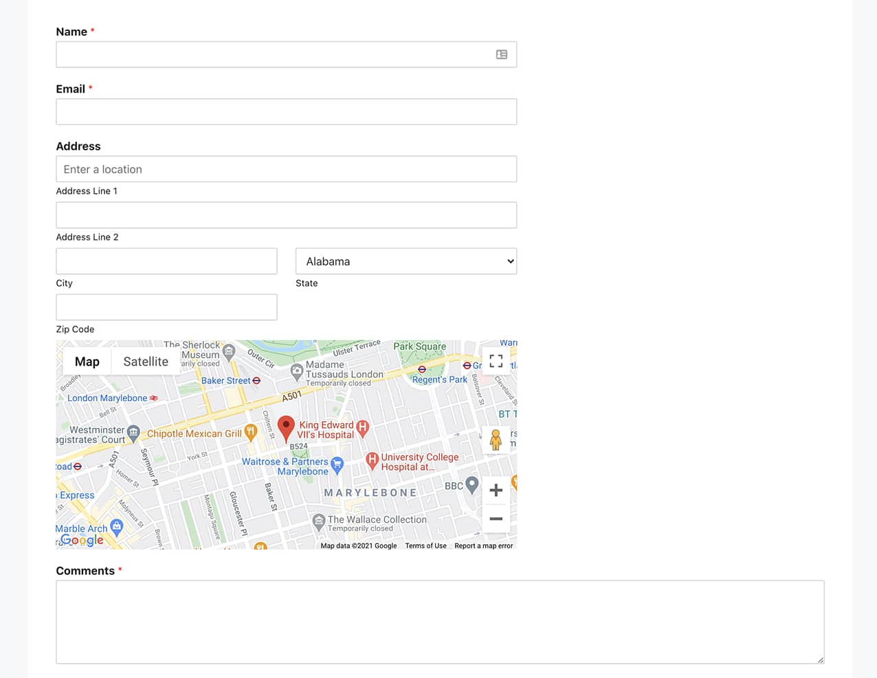 wpforms-change-default-location-of-map - WPForms Now you can change the default location and the zoom level on both Google Places and Algolia Places