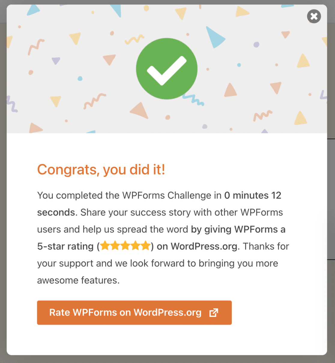 Mensagem de sucesso do desafio do WPForms