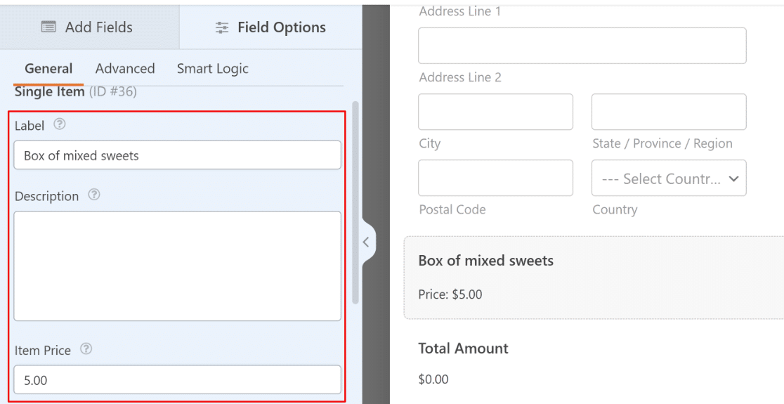 Single Items Field Options - WPForms 単一項目フィールドのオプション