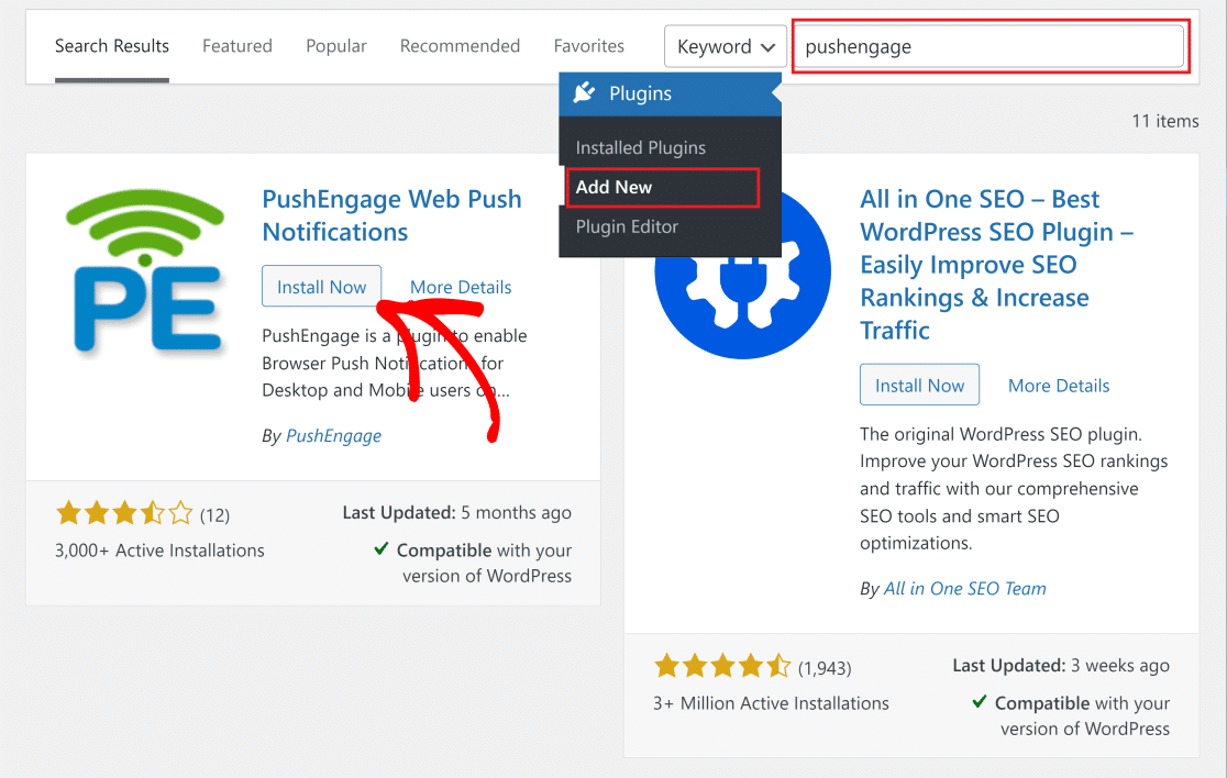 Installazioni di PushEngage