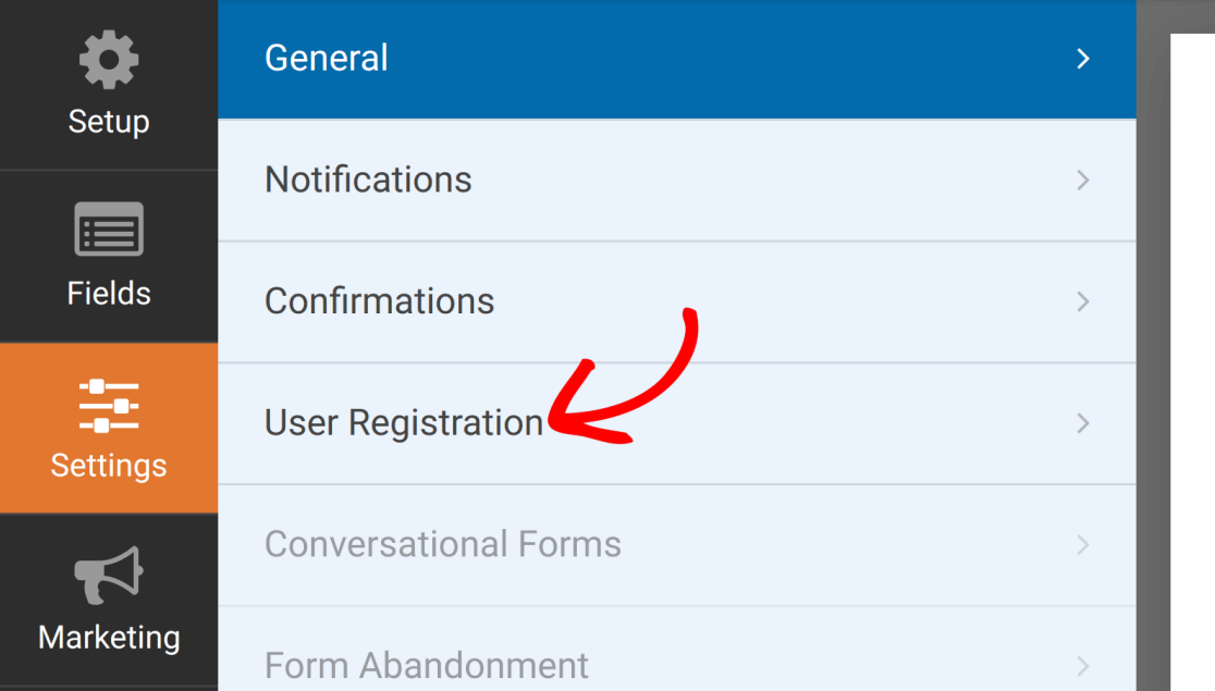 Acesso às configurações de registro de usuário de um formulário