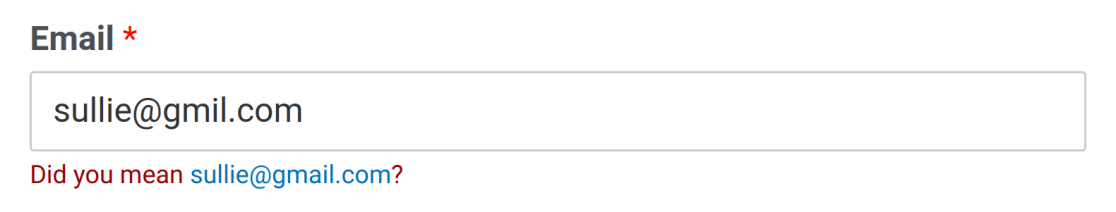 email-field-gmail-correction - WPForms Uma mensagem de correção de erro tipográfico para um endereço Gmail