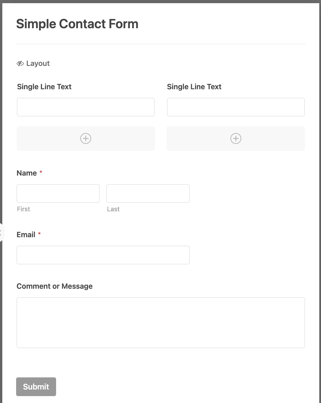 Layout Field Single Line Text Fields - WPForms レイアウト・フィールドに2つの単一行テキスト・フィールドを追加する