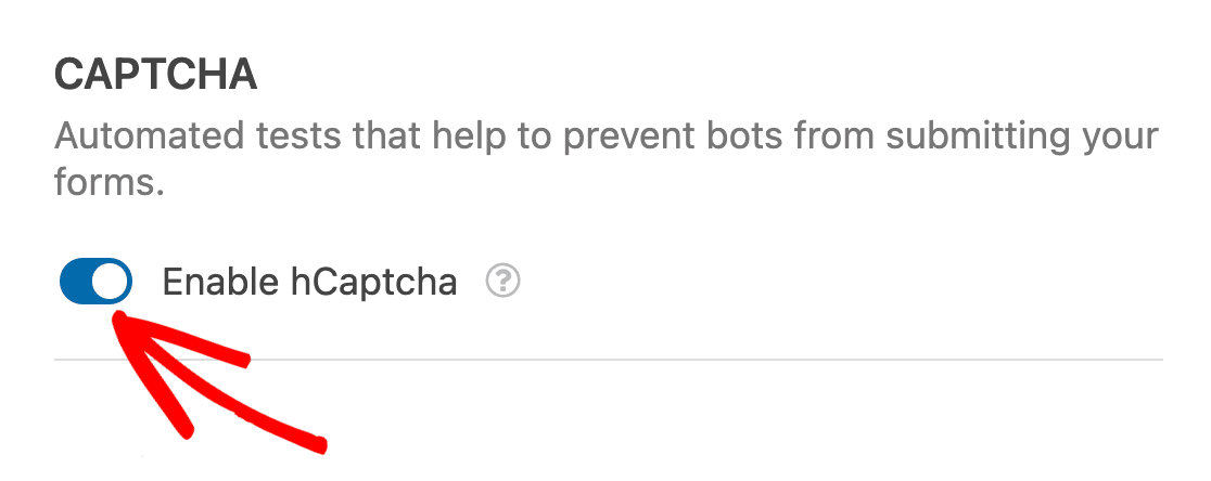 Aktivieren von hCaptcha in den Einstellungen für den Spamschutz des Formularerstellers