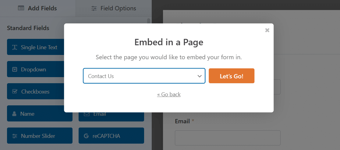 Select Your Page - WPForms WPForms form embed tool