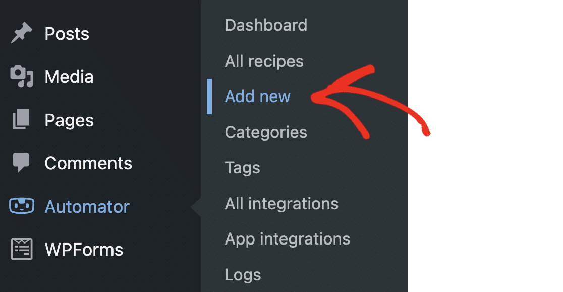Add New Uncanny Automator Recipe - WPForms Ajouter une nouvelle recette Uncanny Automator