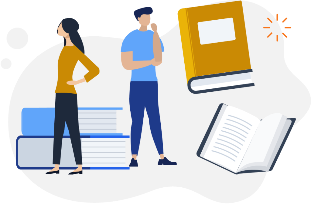 Illustration of People and Books - WPForms Ilustração de pessoas e livros