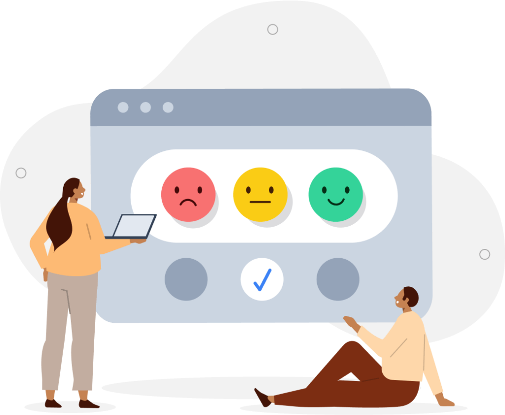People Reviewing Customer Feedback and Satisfaction Ratings on Large Screen - WPForms Personas revisando los comentarios de los clientes y los índices de satisfacción en pantalla grande