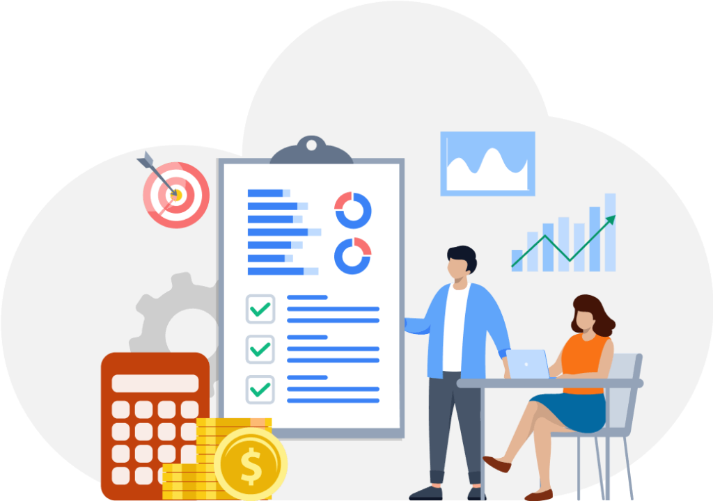 Análise de negócios e planejamento financeiro com gráficos e colaboração em equipe