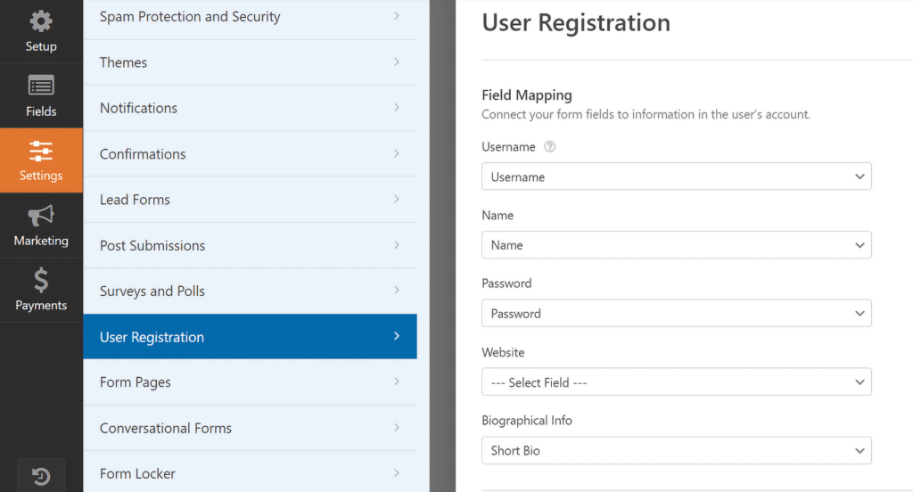 User Registration Settings - WPForms User registration settings