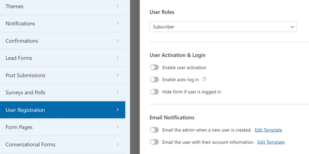 Additional User Registration Settings 2 - WPForms Additional user registration settings