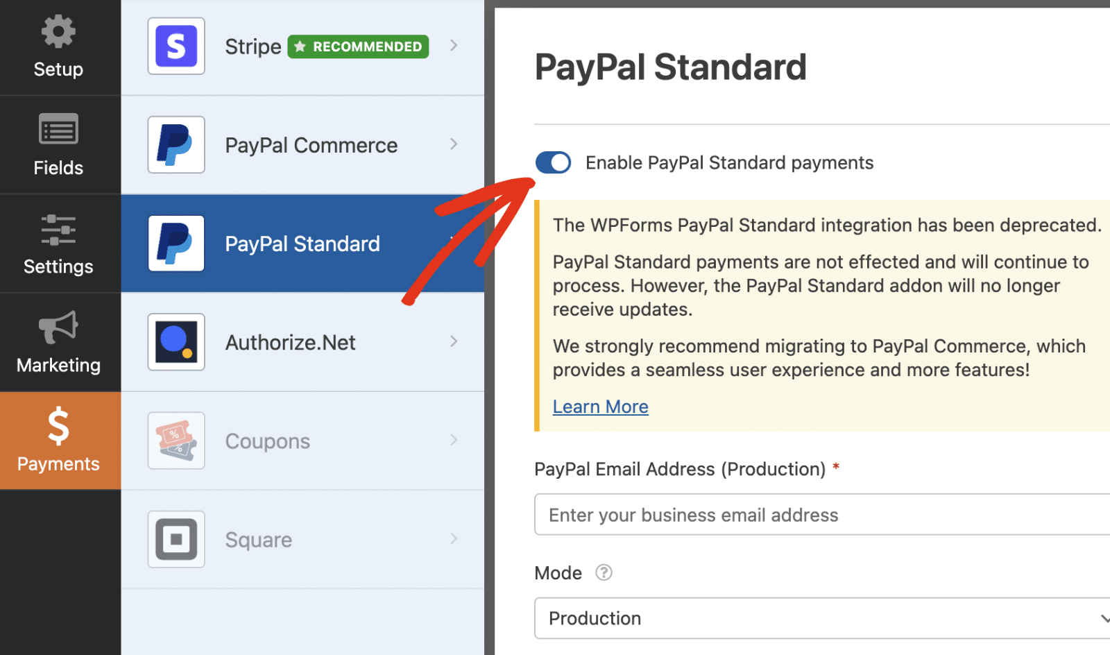 enable-paypal-standard-payments - WPForms Enable PayPal Standard payments