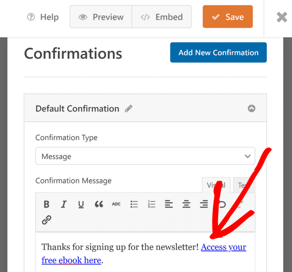 confirmation link - WPForms link de confirmação