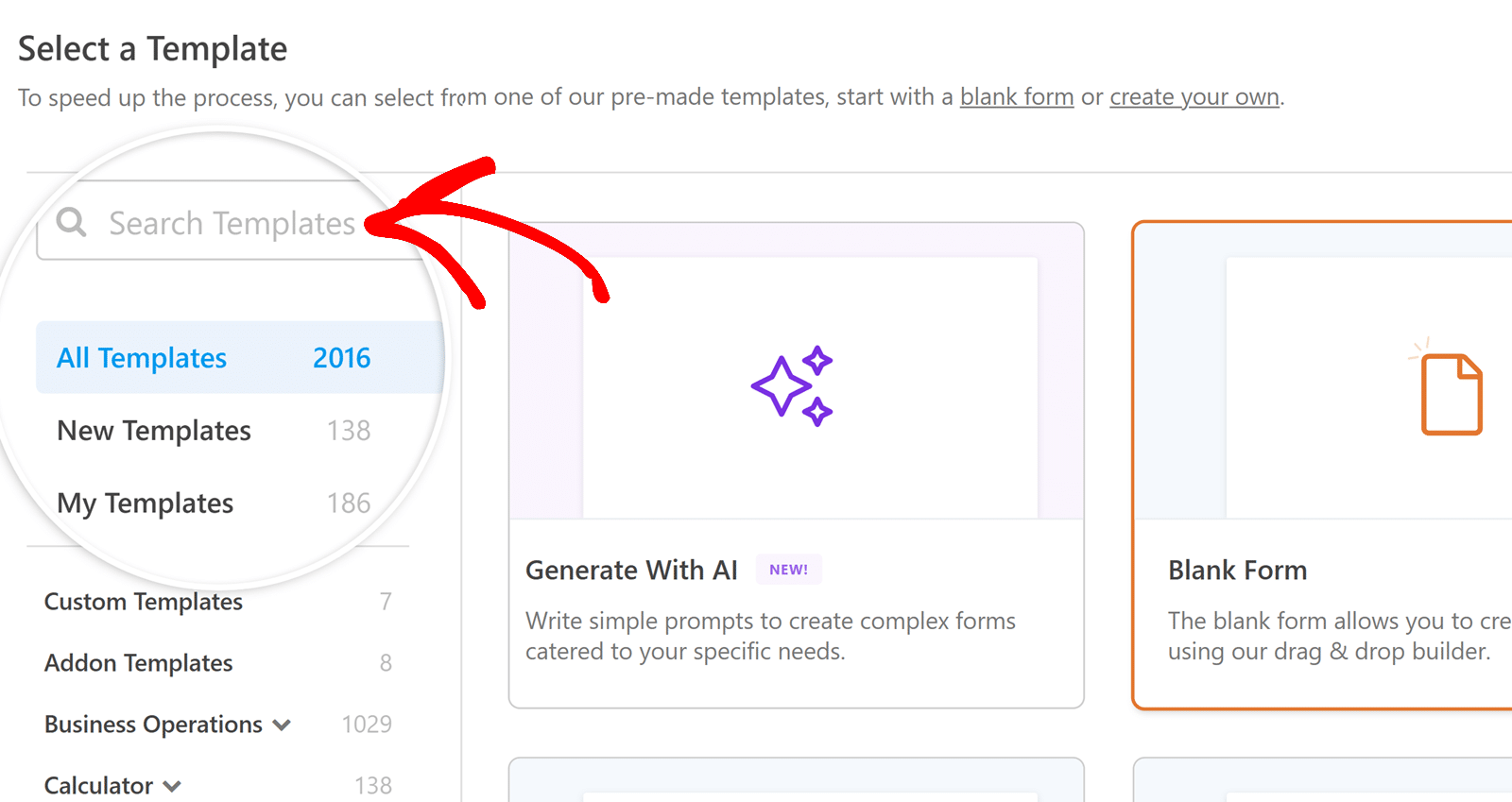 search-templates - WPForms A pesquisa de modelos do WPForms inclui