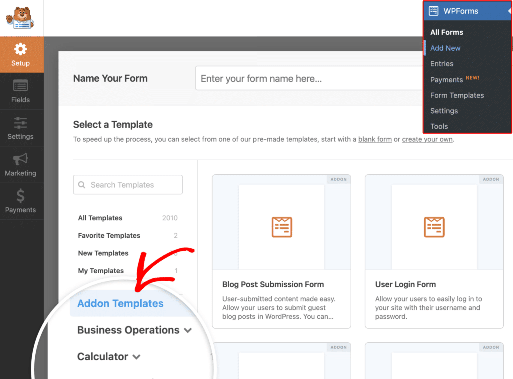 select-addon-templates - WPForms modelos de complemento