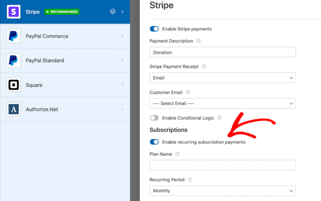 StripeEnableRecurring - WPForms